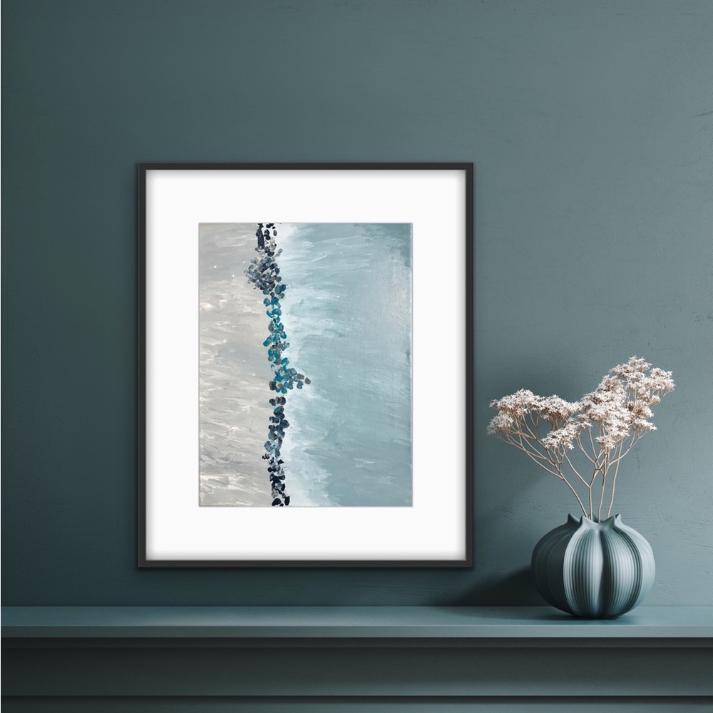 12 x 16” blue & grey abstract fluid acrylic painting signed by artist